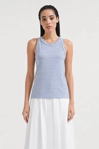 Brunello Cucinelli Striped Cotton Tank Top In Blue