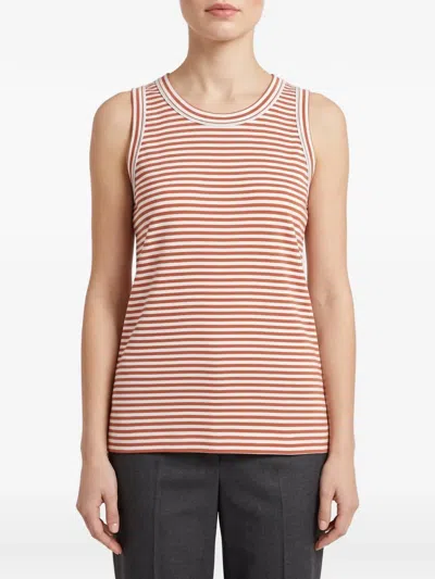 Brunello Cucinelli Striped Cotton Tank Top In Brown