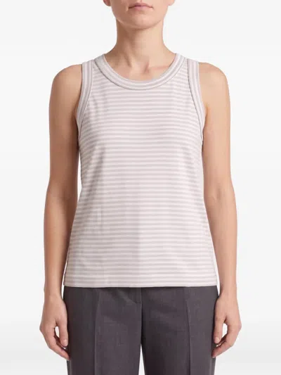 Brunello Cucinelli Striped Cotton Tank Top In Neutral