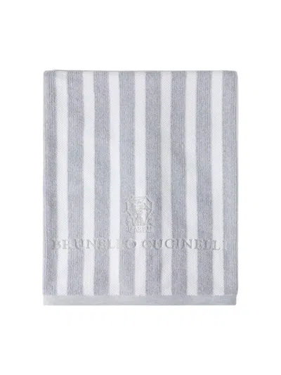 Brunello Cucinelli Striped Cotton Terrycloth Beach Towel In Gray
