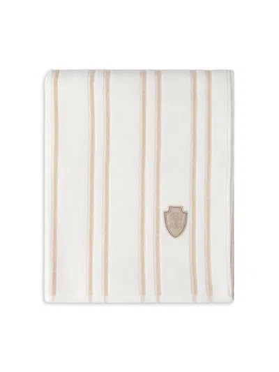 Brunello Cucinelli Striped Cotton Terrycloth Towel With Logo In Sand