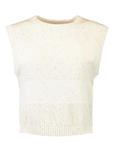 Brunello Cucinelli Striped Cotton Top In Neutral