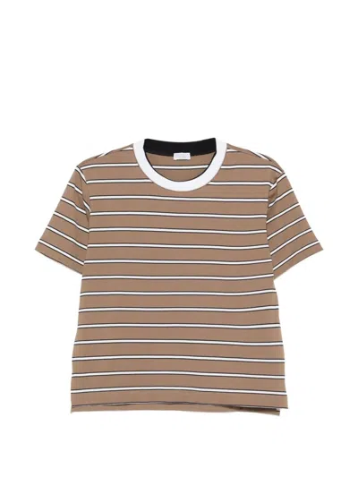 Brunello Cucinelli Striped Cotton T-shirt In Neutral