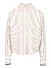 Brunello Cucinelli Long-sleeve Shirt With Vertical Stripes And Contrasting Cuffs In White