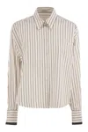 Brunello Cucinelli Long-sleeve Shirt With Vertical Stripes And Contrasting Cuffs