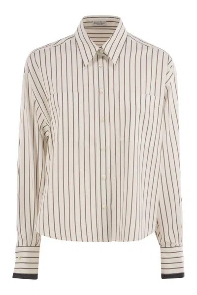 BRUNELLO CUCINELLI BRUNELLO CUCINELLI STRIPED COTTON TWILL SHIRT WITH SHINY CUFFS