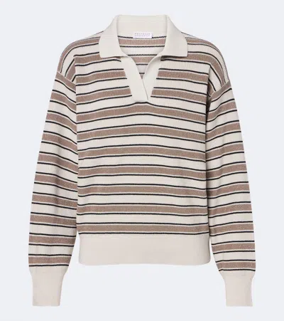 Brunello Cucinelli Striped Cotton-blend Polo Sweater In Sand