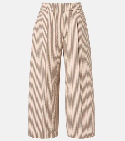 Brunello Cucinelli Striped Cotton-blend Wide-leg Pants In Neutral