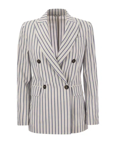 Brunello Cucinelli Striped Cotton-linen Blazer In Multi