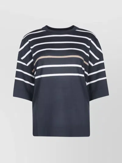 Brunello Cucinelli Striped Crew Neck Short Sleeve Knitwear In Gray