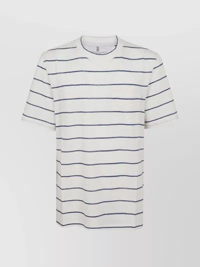Brunello Cucinelli Striped Crew Neck Short Sleeves T-shirt In White