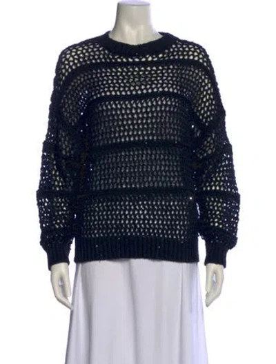 Pre-owned Brunello Cucinelli Striped Crew Neck Sweater In Black