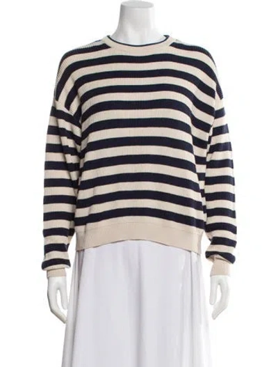Pre-owned Brunello Cucinelli Striped Crew Neck Sweater In Blue