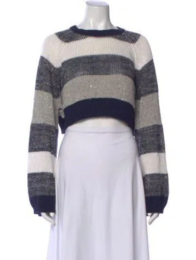 Pre-owned Brunello Cucinelli Striped Crew Neck Sweater In Blue/metallic