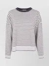 Brunello Cucinelli Ivory Crewneck Striped Sweater In Gray