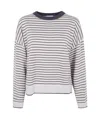 Brunello Cucinelli Striped Crew-neck Sweater In Gray
