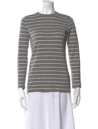Pre-owned Brunello Cucinelli Striped Crew Neck Sweater In Gray