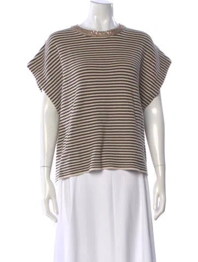 Pre-owned Brunello Cucinelli Striped Crew Neck Sweater In Gray