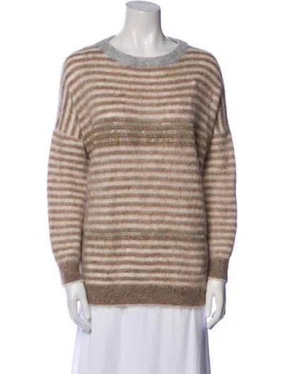 Pre-owned Brunello Cucinelli Striped Crew Neck Sweater In Neutral