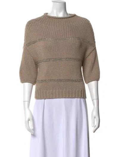 Pre-owned Brunello Cucinelli Striped Crew Neck Sweater In Neutrals