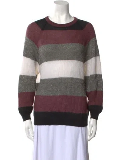 Pre-owned Brunello Cucinelli Striped Crew Neck Sweater In Purple