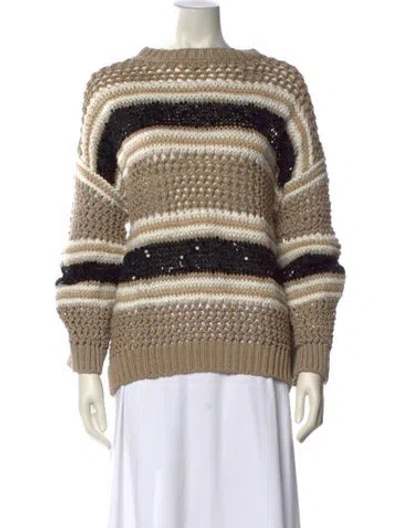 Pre-owned Brunello Cucinelli Striped Crew Neck Sweater W/ Tags In Brown