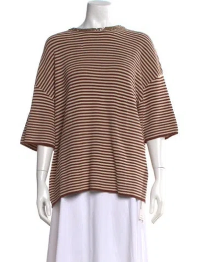 Pre-owned Brunello Cucinelli Striped Crew Neck Sweater W/ Tags In Brown