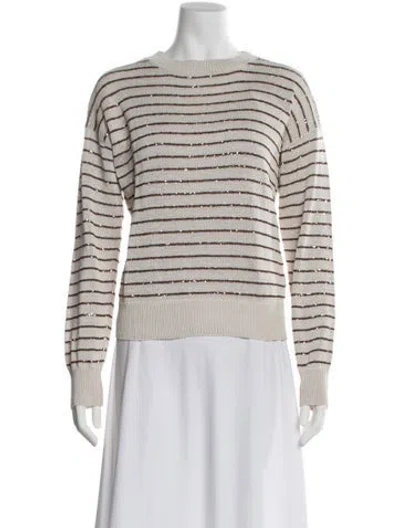Pre-owned Brunello Cucinelli Striped Crew Neck Sweater W/ Tags In Gray