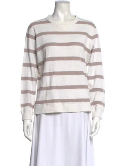Pre-owned Brunello Cucinelli Striped Crew Neck Sweatshirt In White