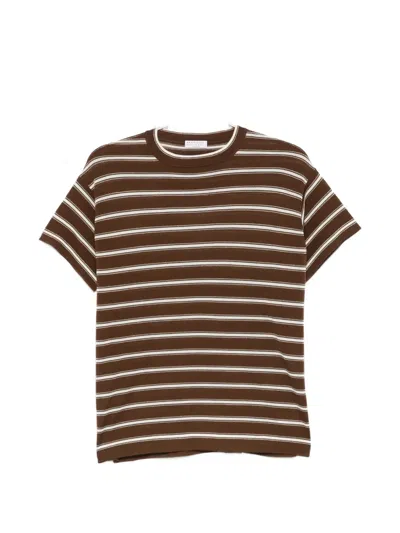 Brunello Cucinelli Striped Crew Neck T-shirt In Brown