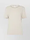 Brunello Cucinelli Striped Crew Neck T-shirt With Keyhole Detail In Neutral
