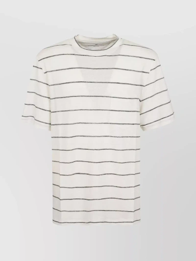 Brunello Cucinelli Striped Linen Blend T-shirt In White