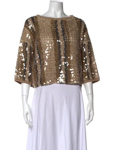 Pre-owned Brunello Cucinelli Striped Crew Neck Top In Neutral
