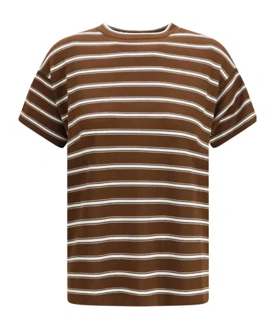 Brunello Cucinelli Striped Crew Neck T-shirt In Brown