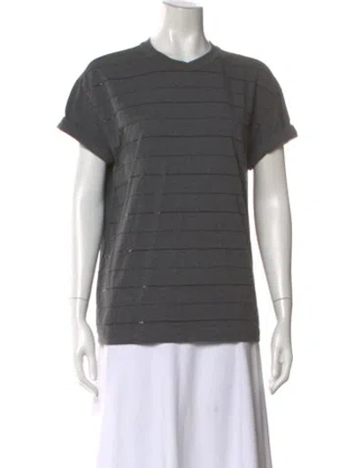 Pre-owned Brunello Cucinelli Striped Crew Neck T-shirt In Gray
