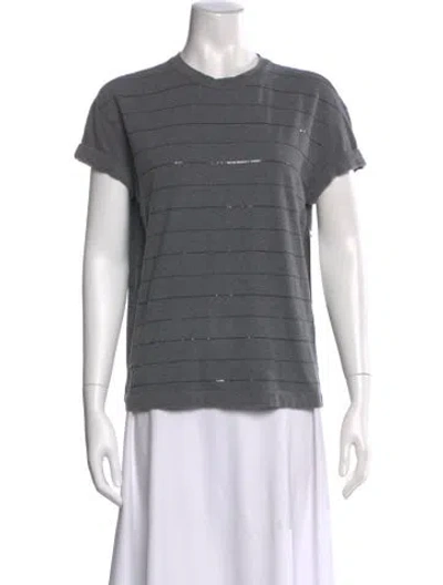 Pre-owned Brunello Cucinelli Striped Crew Neck T-shirt In Gray