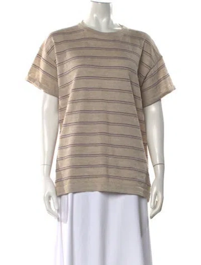 Pre-owned Brunello Cucinelli Striped Crew Neck T-shirt In Neutral