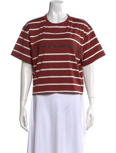 Pre-owned Brunello Cucinelli Striped Crew Neck T-shirt In Red