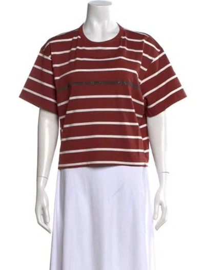 Pre-owned Brunello Cucinelli Striped Crew Neck T-shirt W/ Tags In Red