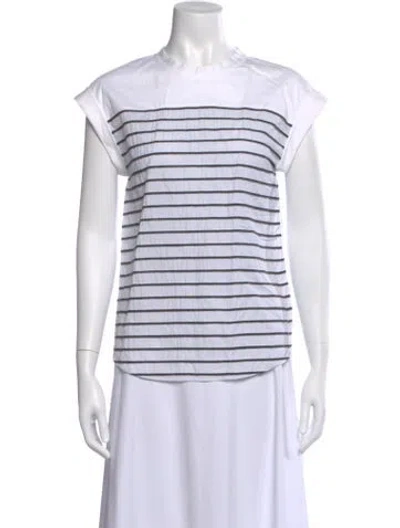 Pre-owned Brunello Cucinelli Striped Crew Neck T-shirt In White