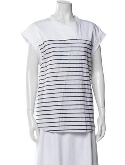 Pre-owned Brunello Cucinelli Striped Crew Neck T-shirt In White