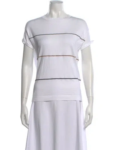 Pre-owned Brunello Cucinelli Striped Crew Neck T-shirt In White