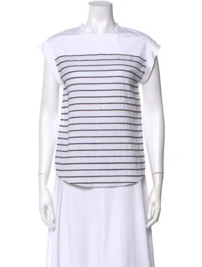 Pre-owned Brunello Cucinelli Striped Crew Neck T-shirt In White