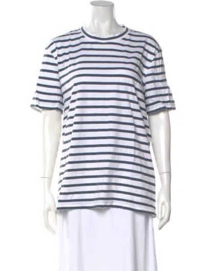 Pre-owned Brunello Cucinelli Striped Crew Neck T-shirt In White