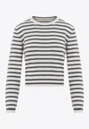 Brunello Cucinelli Cashmere Blend Striped Sweater With Paillette Detail In Monochrome
