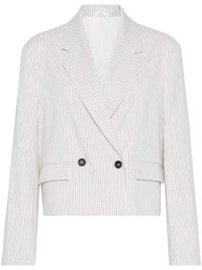 Brunello Cucinelli Striped Cropped Blazer In White