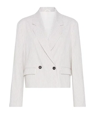 Brunello Cucinelli Striped Cropped Blazer In White