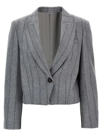 BRUNELLO CUCINELLI BRUNELLO CUCINELLI STRIPED CROPPED BLAZER WITH MONILI