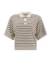 Brunello Cucinelli Poloshirt Aus Einer Woll-kaschmirmischung Mit Streifen In Metallic-optik In White