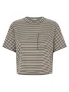 Brunello Cucinelli Striped Cropped T-shirt With Jewel Detail In Multi